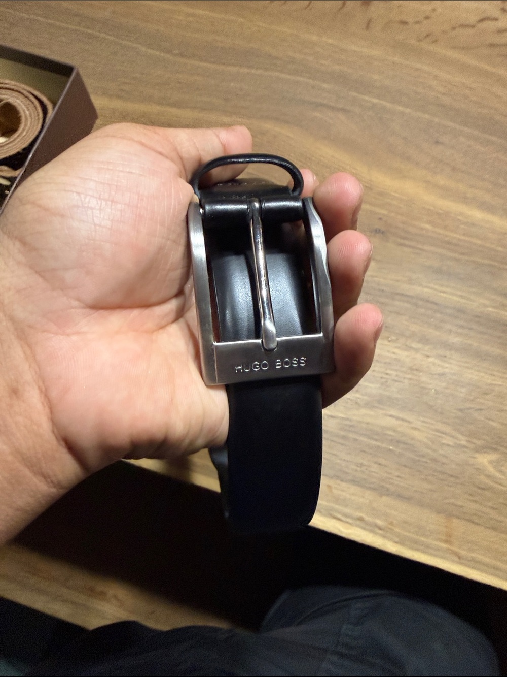 Hugo Boss Black Leather Belt with Silver-Tone Buckle